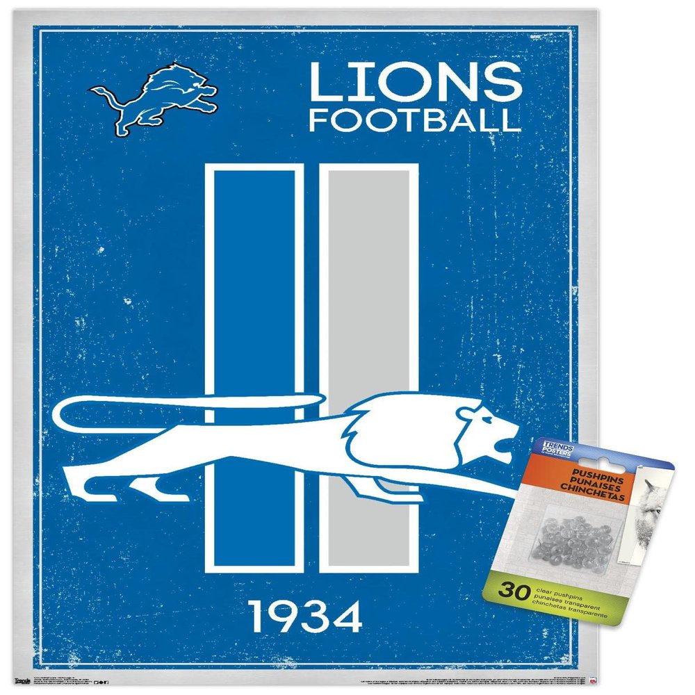 NFL Detroit Lions - Retro Logo 14 Wall Poster with Push Pins