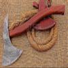 HUNTEX Handmade Hand-Forged Twist Pattern Damascus Steel 19.5 Inch Long Hand-Engraved Walnut Wood Handle Razor Sharp Camping Wood Splitter Twin Bladed Viking Axe w/Genuine Leather Sheath view 2