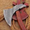 HUNTEX Handmade Hand-Forged Twist Pattern Damascus Steel 19.5 Inch Long Hand-Engraved Walnut Wood Handle Razor Sharp Camping Wood Splitter Twin Bladed Viking Axe w/Genuine Leather Sheath view 4