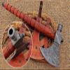 HUNTEX Custom Handmade Hand-Forged Twist Pattern Damascus Steel 18 Inch Long Walnut Wood Handle Razor Sharp Hunting Camping Wood Splitter Viking Axe with Genuine Leather Sheath view 1