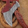 HUNTEX Custom Handmade Hand-Forged Twist Pattern Damascus Steel 19.5 Inch Long Hand-Engraved Walnut Wood Handle Razor Sharp Camping Wood Splitter Twin Blade Axe w/Genuine Leather Sheath view 4