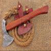 HUNTEX Custom Handmade Hand-Forged Twist Pattern Damascus Steel 18.5 Inch Long Walnut Wood Handle Razor Sharp Hunting Camping Wood Splitter Battle Bladed Axe with Genuine Leather Sheath view 2