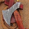 HUNTEX Custom Handmade Hand-Forged Twist Pattern Damascus Steel 18.5 Inch Long Walnut Wood Handle Razor Sharp Hunting Camping Wood Splitter Battle Bladed Axe with Genuine Leather Sheath view 4