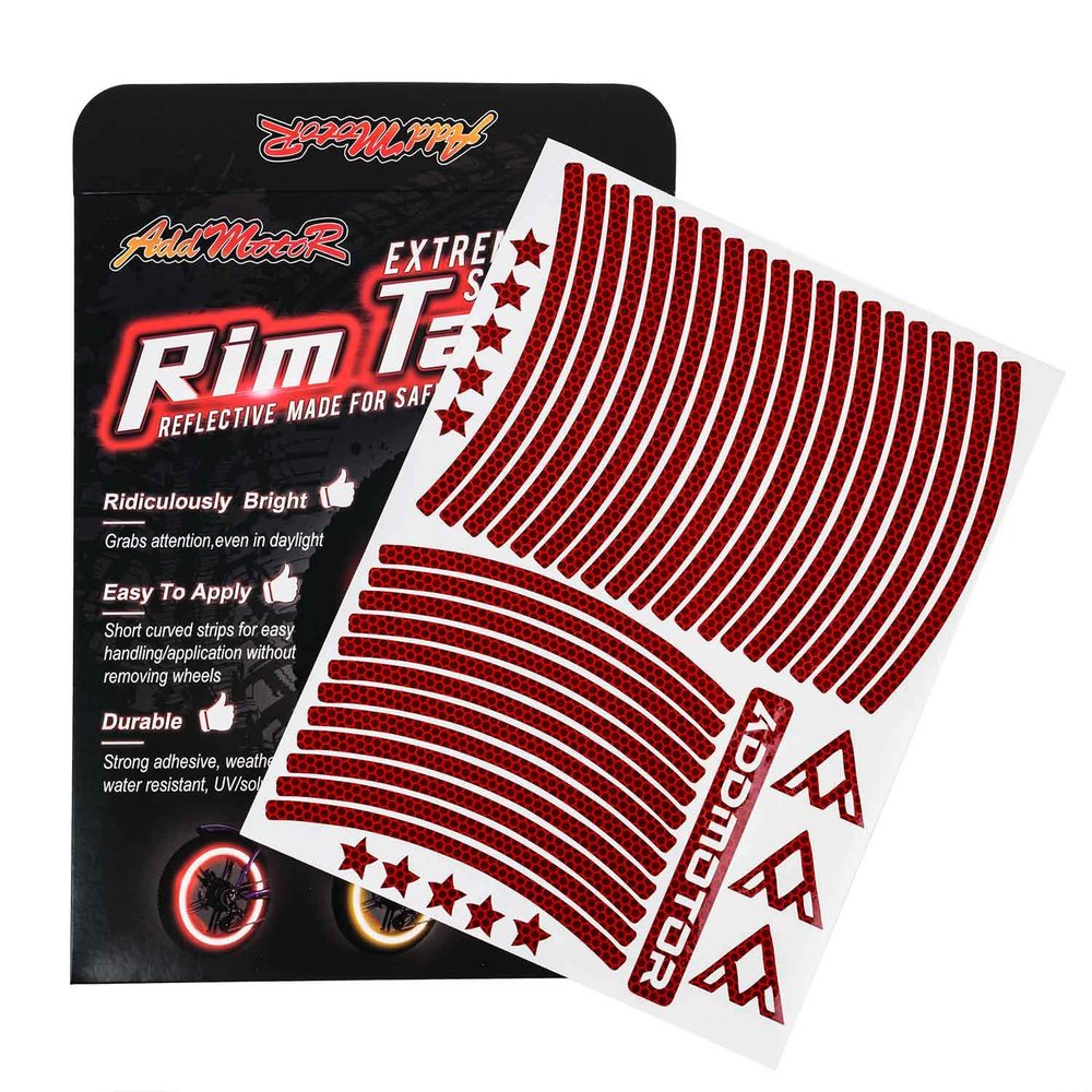 Addmotor Bike Wheel Rim Stickers Stripes Reflective Decals Tape Reflector for Bicycle Motorcycle Decoration (Red, 20)