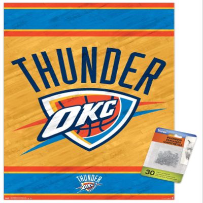 Trends International NBA Oklahoma City Thunder - Logo 14 Wall Poster, 14.72" x 22.37", Premium Poster & Push Pin Bundle