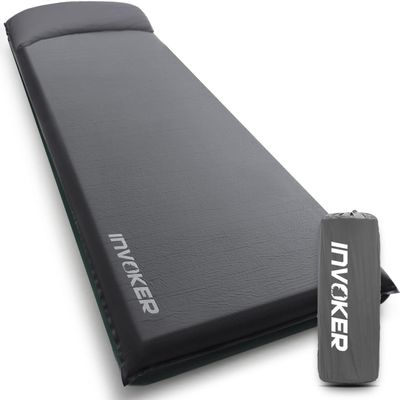 INVOKER Camping Sleeping Pad 3.15 Memory Foam Fast Self Inflating Insulated Durable Camping Mat Air Mattress with Pillowfor Tent, Traveling, Car, Camping, Grey