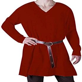 Medieval Renaissance Tunic Shirt Black Viking Surcoat Norseman Saxon SCA LARP (Red, Medium)