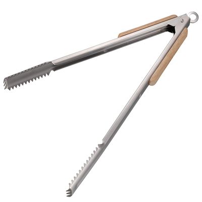Captain Stag UG-3286 Charcoal Scissors, Tongs, BBQ, Wood Grip, Charcoal Scissors, 13.8 inches (35 cm), Stainless Steel with Stopper