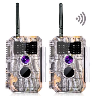 BLAZEVIDEO 2-Pack Wireless Trail Camera WiFi Stealth Camouflage Game & Wildlife Cameras Night Vision for Hunting 32MP 1296P Wildlife Deer Camera No Flash Motion Activated IP66 Waterproof & Time Lapse