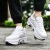 Double-Row Deform Wheel Automatic Walking Shoes Invisible Deformation Roller Skate 2 in 1 Removable Pulley Skates Skating Parkour (Low Waist Silver, US 5.5) view 3