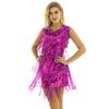 YOOJOO Womens V Neck Sleeveless Sparkling Sequin Fringe Ballroom Latin Dance Dress Party Dress Rose X-Large view 1