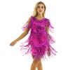 YOOJOO Womens V Neck Sleeveless Sparkling Sequin Fringe Ballroom Latin Dance Dress Party Dress Rose X-Large view 4