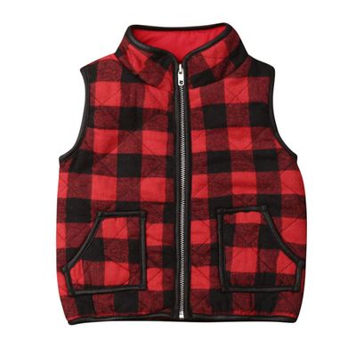 Kids Baby Girl Boy Buffalo Plaid Sweater Tops Zipper Front Vest Coat Warm Winter Clothes (A-Red, 4T)
