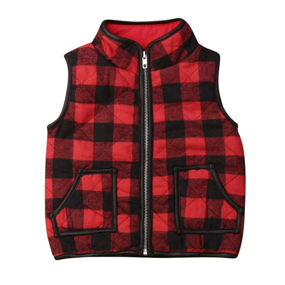 Kids Baby Girl Boy Buffalo Plaid Sweater Tops Zipper Front Vest Coat Warm Winter Clothes (A-Red, 4T)