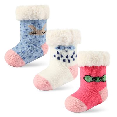 Cottock 3 Pairs Toddler Girl Boy Sherpa-lined Fuzzy Socks Anti Skid with Grips, Baby Girl Boy Christmas Socks Kids Slipper Socks (4-6 years, 3 pairs girls)