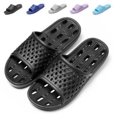 Aoowoll Womens Shower Sandals Flip Flops Quick Drying Non-Slip Bath Slipper Pool Slides Beach Shoes with Drain Holes (Black 6-7 Women/5-6 Men)