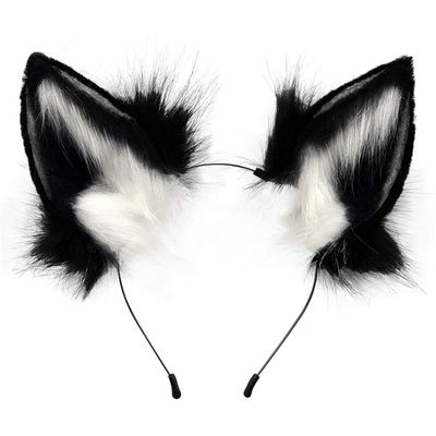 QinRuan Fox Cat Long Fur Ears Hair Headwear Wolf Animal Anime Halloween Cosplay Costume
