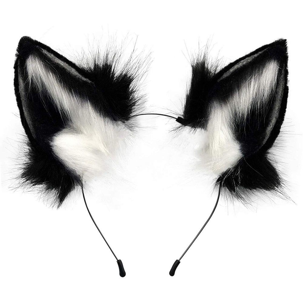 QinRuan Fox Cat Long Fur Ears Hair Headwear Wolf Animal Anime Halloween Cosplay Costume