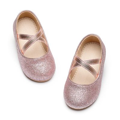 Otter MOMO Toddler/Little Girls Flower Girl Shoes Ballerina Flats Shoes Slip-on School Party Pink Dress Shoes Size 10