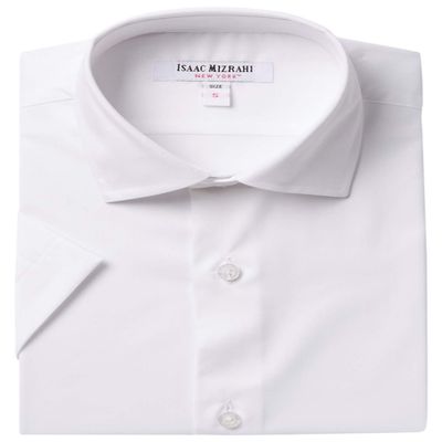 Isaac Mizrahi Boy's SH9579 Short Sleeve 100% Cotton Dress Shirt - Solid White - 6