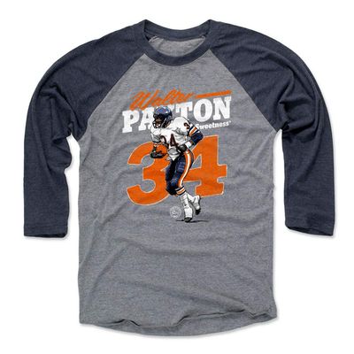 500 LEVEL Walter Payton 3/4 Sleeve T-Shirt (Baseball Tee, XXX-Large, Navy/Heather Gray) - Walter Payton Sweetness Retro WHT