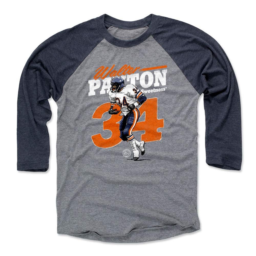 500 LEVEL Walter Payton 3/4 Sleeve T-Shirt (Baseball Tee, XXX-Large, Navy/Heather Gray) - Walter Payton Sweetness Retro WHT