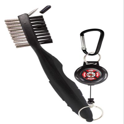 Clip Wipes Fire Golf Club Brush | Retractable Cord | Terminator Brush Fire Department Logo (Black-Seal)