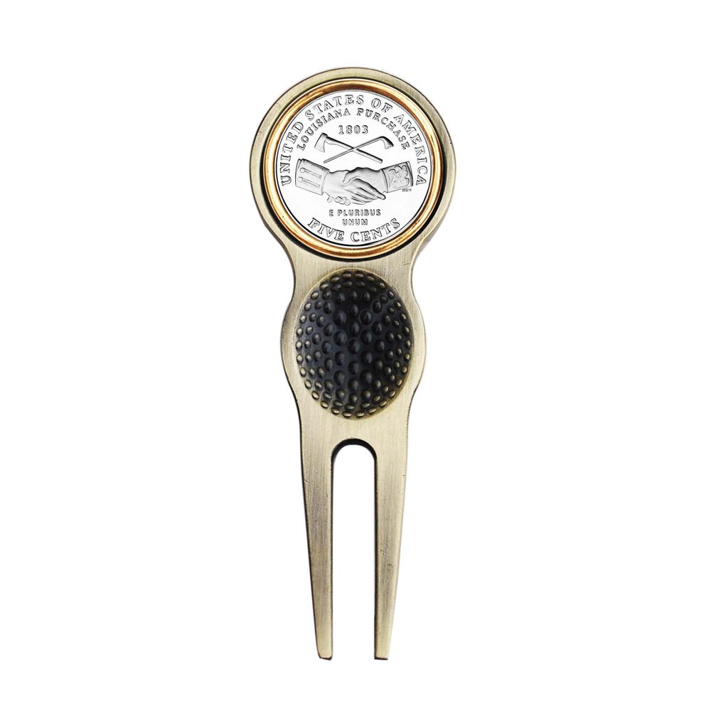 US 2004 Westward Journey Jefferson Nickel 5 Cent BU Uncirculated Coin Magnetic Golf Ball Marker Divot Tool NEW - Louisiana Purchase/Peace Medal Handshake
