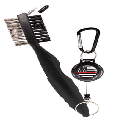 Clip Wipes Fire Golf Club Brush | Retractable Cord | Terminator Brush Fire Department Logo (Black-Flag)