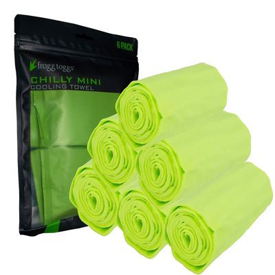 FROGG TOGGS Chilly Mini Cooling Neck Towel, Lime - 6 Pack, 29"x3"