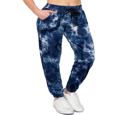 ALWAYS Women's Ribbed Tie Dye Jogger Pants - Rib Knit Active Casual Track Lounge Sweatpants Navy 2XL