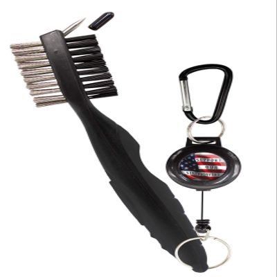 Clip Wipes Fire Golf Club Brush | Retractable Cord | Terminator Brush Fire Department Logo (Black-Back)