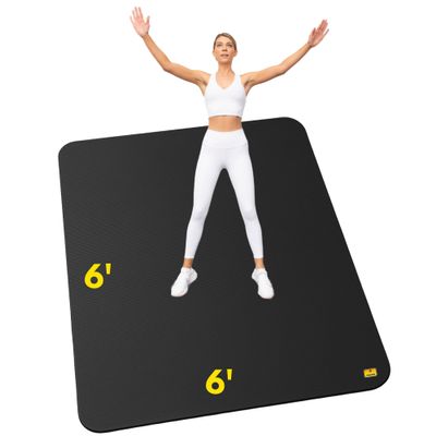 POGAMAT Premium Large Exercise Mat - 6 ft X 6 ft X 1/4" Thick Durable Workout Mat For Home Gym Flooring - Works Great For All Cardio, Yoga Mat, Exercise Bike Mat - Use With Or Without Shoes