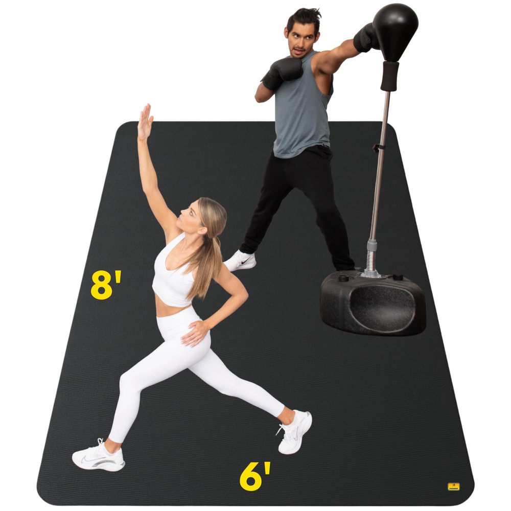 POGAMAT Premium Large Exercise Mat - 8 ft X 6 ft X 1/4" Thick Durable Workout Mat For Home Gym Flooring - Works Great For All Cardio, Yoga Mat, Exercise Bike Mat - Use With Or Without Shoes