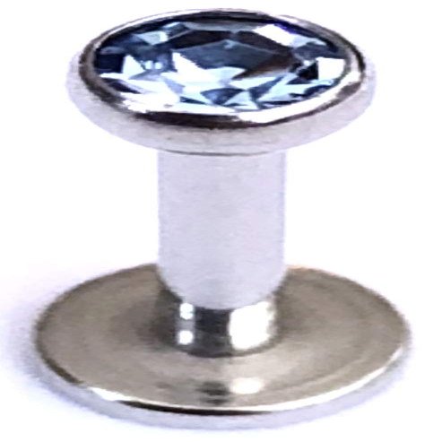 16g 18g 16 18 Gauge 316L Stainless Steel Lip Labret Stud Ring Monroe 3mm light Blue CZ Crystal Internally Internal Threaded Body Piercing Jewelry 1/4 5/16 3/8 7/16 1/2 (16g-7/16" Long-3mm Crystal)