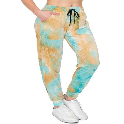 ALWAYS Women's Ribbed Tie Dye Jogger Pants - Rib Knit Active Track Lounge Sweatpants w/Pockets Blue Brown XL