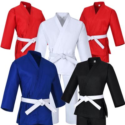 Karate gi Kids & Adults Medium Weight Martial Arts Uniform Student Karate Gear With Free White Belt Karate Outfit (White, 000 (3'5"-3'8"/35 lbs))