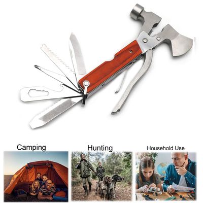 XKH- 16 in 1 Survival Gear Camping Multi tool Tool Stainless Steel For Hiking Fishing Outdoor Emergency Kit w/Hammer Axe Knife Bottle Opener Screwdriver etc [P/N: ET-TOOL015-RED]