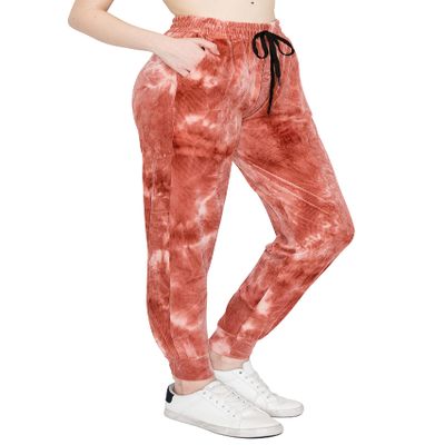 ALWAYS Women's Ribbed Tie Dye Jogger Pants - Rib Knit Active Track Lounge Sweatpants Brown L
