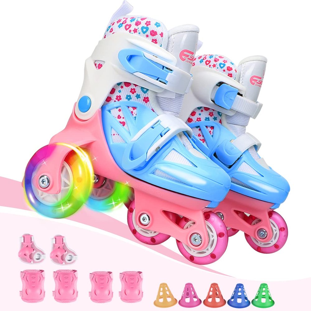 Kids Quad Roller Skate,Roller Skates for Girls Boys,3-Point Balance Roller Shoes for Beginners (Cute Pink, XS)
