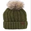 C.C Thick Cable Knit Faux Fuzzy Fur Pom Fleece Lined Skull Cap Cuff Beanie (Confetti Olive) view 1