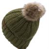 C.C Thick Cable Knit Faux Fuzzy Fur Pom Fleece Lined Skull Cap Cuff Beanie (Confetti Olive) view 3