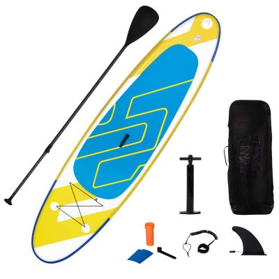 GYMAX Inflatable Stand Up Paddle Board, 10'/11' x 31" x 6" Lightweight SUP with Accessory Set, Backpack, Aluminum Paddle, Non-Slip Deck, 3 Fins, Leash & Repair Kit for Surfing Yoga Fish (Yellow, 11)