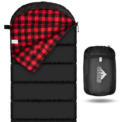 AGEMORE Cotton Flannel Sleeping Bag for Adults, Lightweight XXL Cotton Sleeping Bag for Camping Backpacking or Hiking, Water Resistant & Comfortable for Big and Tall, Fit for Warm & Cool Weather