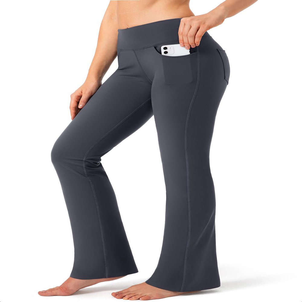 G Gradual Women's Yoga Pants with Pockets Flare Leggings High Waist Yoga Dress Pants Bootcut Casual Work, Grey, Small