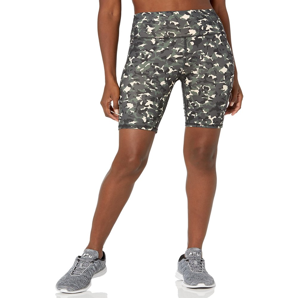 Core 10 Women's All Day Comfort 9" Bike Short, Green/Pink, Camo Print, X-Large