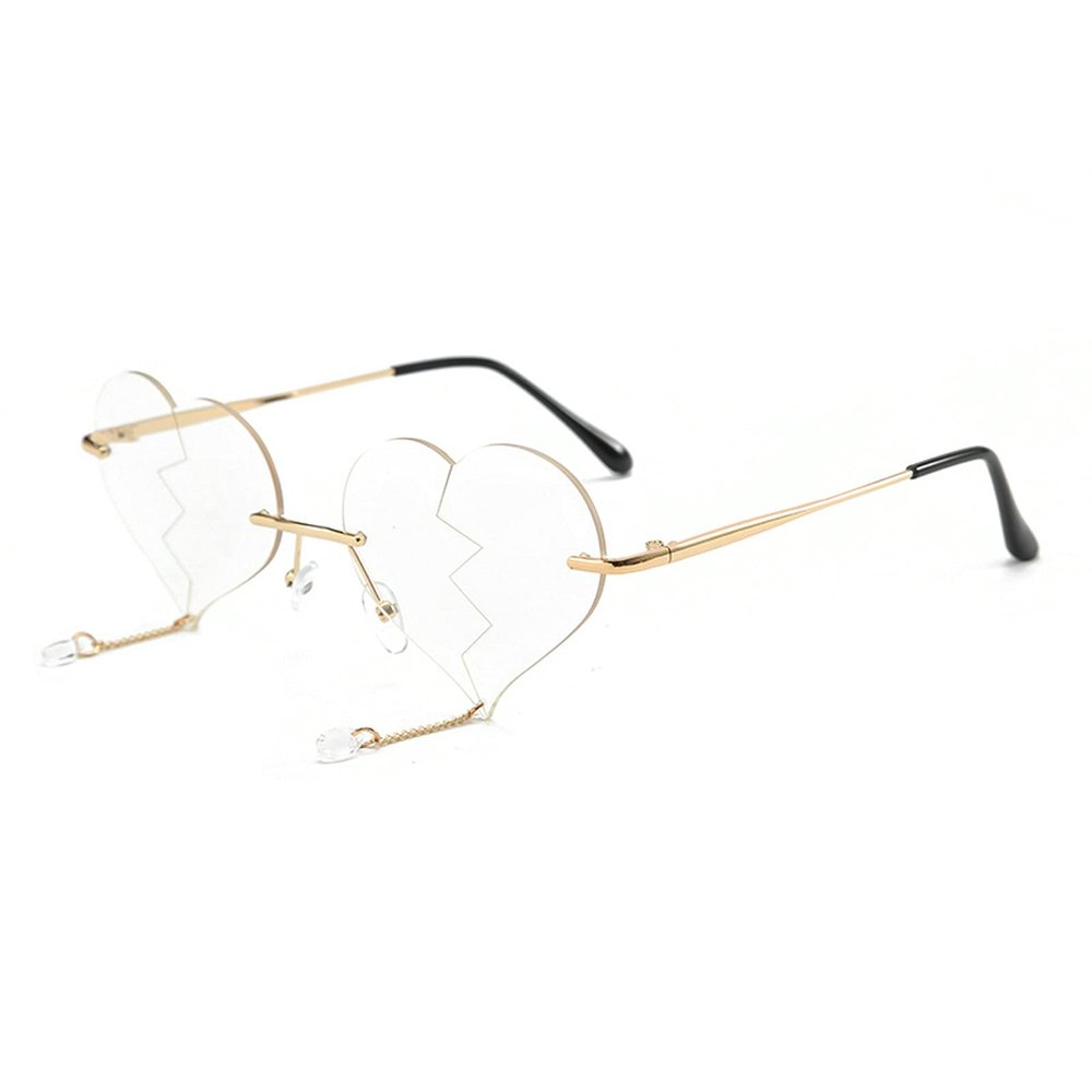 COTIA/Fashion Rimless Sunglasses Women 2020 Retro Love Heart Tassel Pendant Steampunk Sun Glasses Men Frameless UV400 (white)