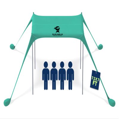 SUN NINJA Pop Up Beach Tent Sun Shelter UPF50+ with Sand Shovel, Ground Pegs and Stability Poles, Outdoor Shade for Camping Trips, Fishing, Backyard Fun or Picnics (7x7.5 FT 4 Pole, Green)