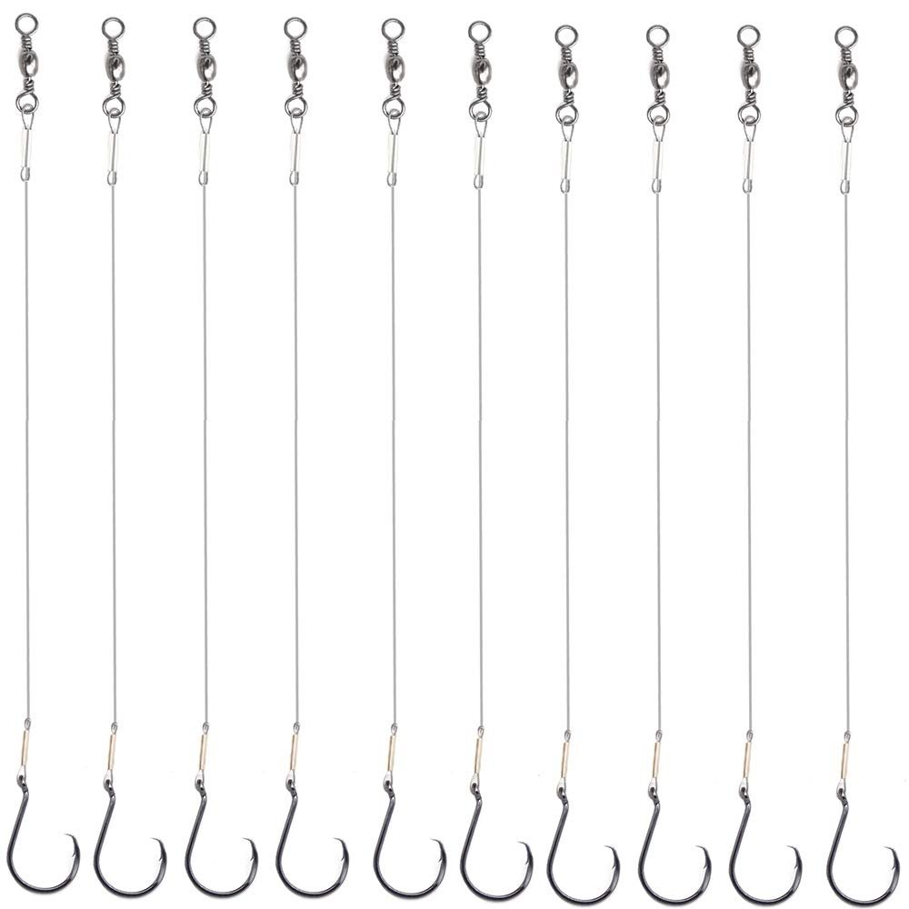 10pcs Extra Strong Offset Circle Hooks Saltwater,Fishing Hook Rig,Sport Fishing Hooks with Leader Black Nickel Coated High Carbon Steel Octopus Fishing Hooks-Size 1#-10/0# (Hooks with Leader, 1#)