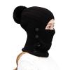 3 in 1 Knit Beanie Neck Gaiter Mask Set Women Winter Thermal Fleece Liner Skull Cap Neckerchief Mufflers Face Bandana Windproof Cycling Camping Ski Full Hood Cap Balaclava Headwear Black view 2